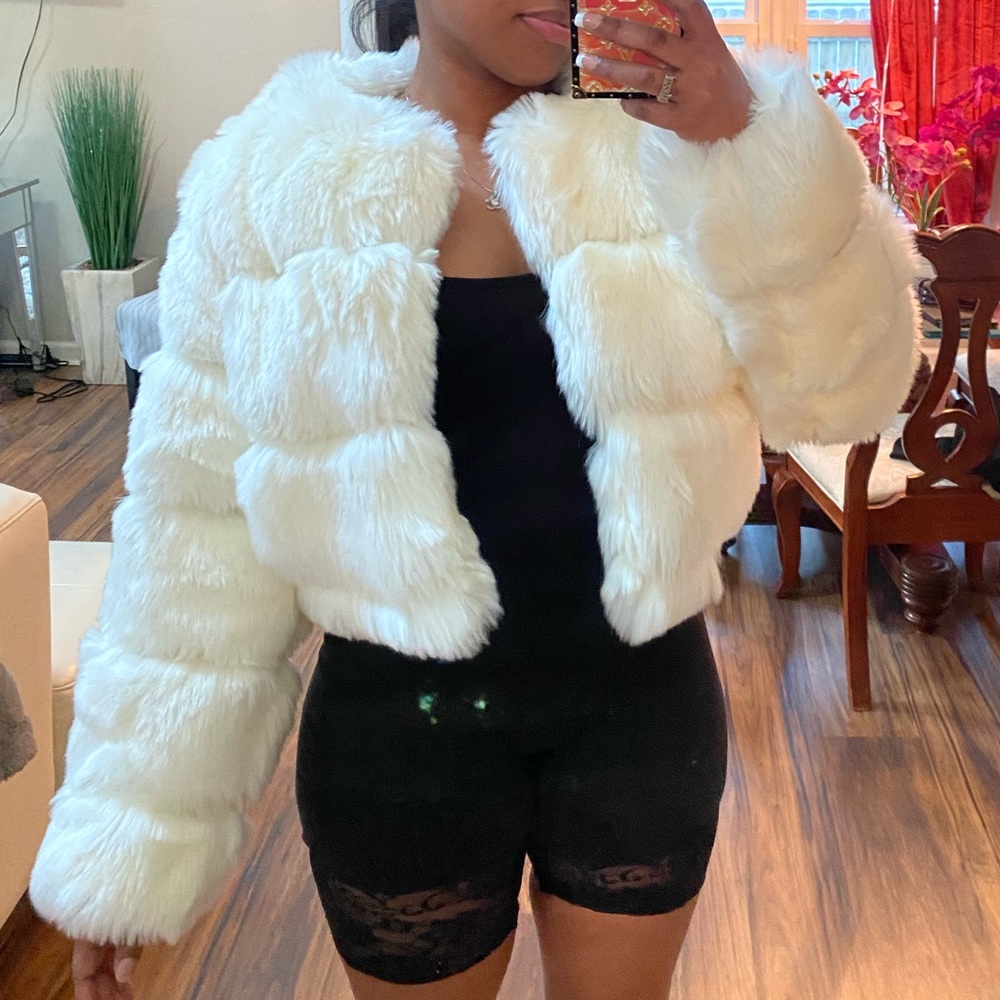 Faux fur white coat